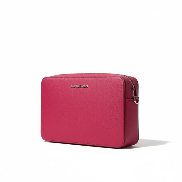 Michael Kors Jet Set Large Saffiano Leather Crossbody Bag In Dark Raspberry New - Picture 4 of 8